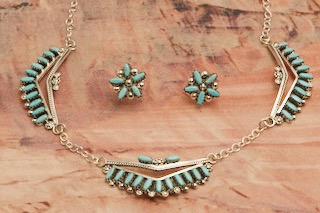 Zuin Indian Jewelry Genuine Sleeping Beauty Turquoise Sterling Silver Necklace and Earrings Set